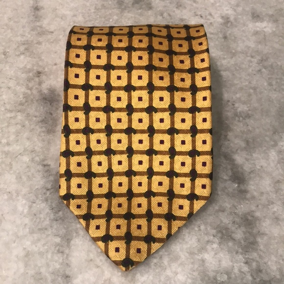 James Davis Gold Silk Tie Mens Necktie Italy XMI Geometric Print Designer - Picture 1 of 6